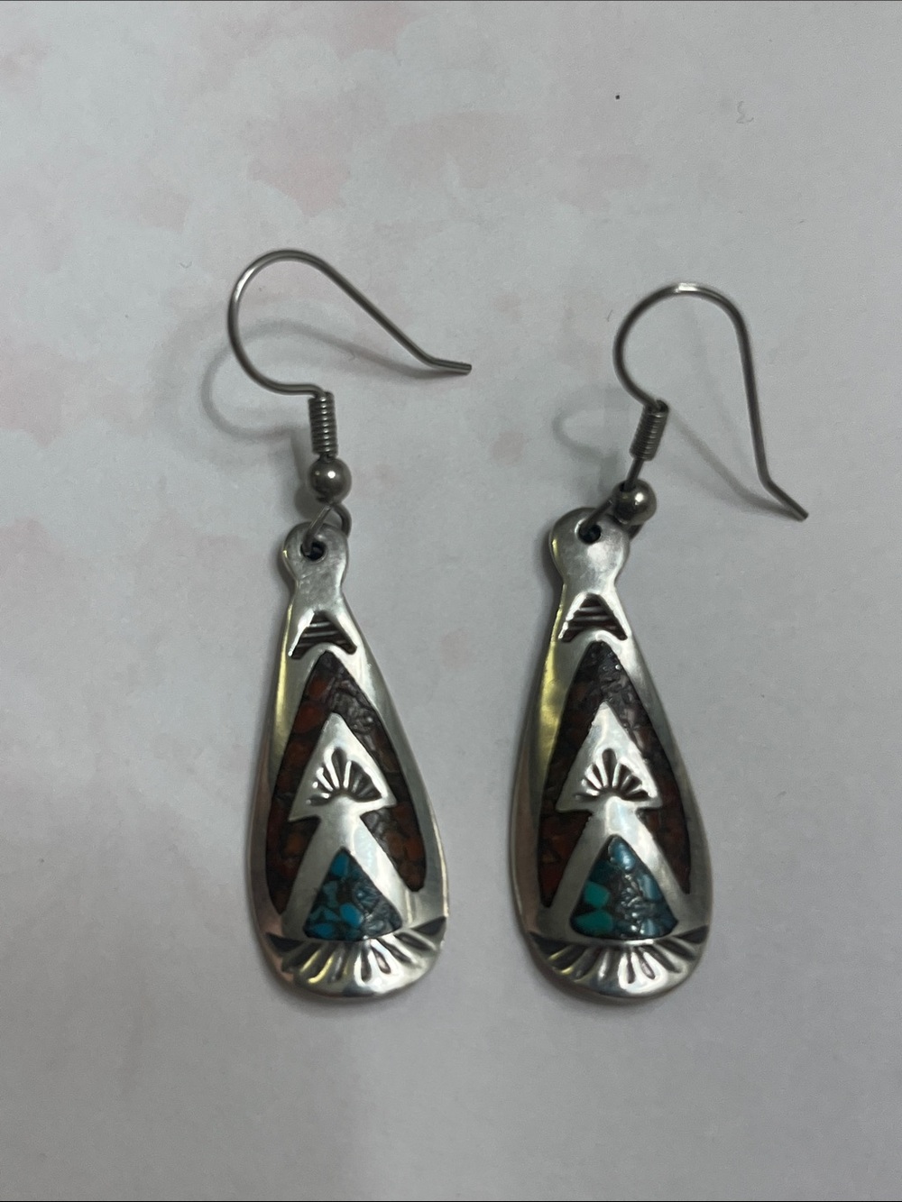 Southwest Sterling Silver and Turquoise Teardrop Earrings